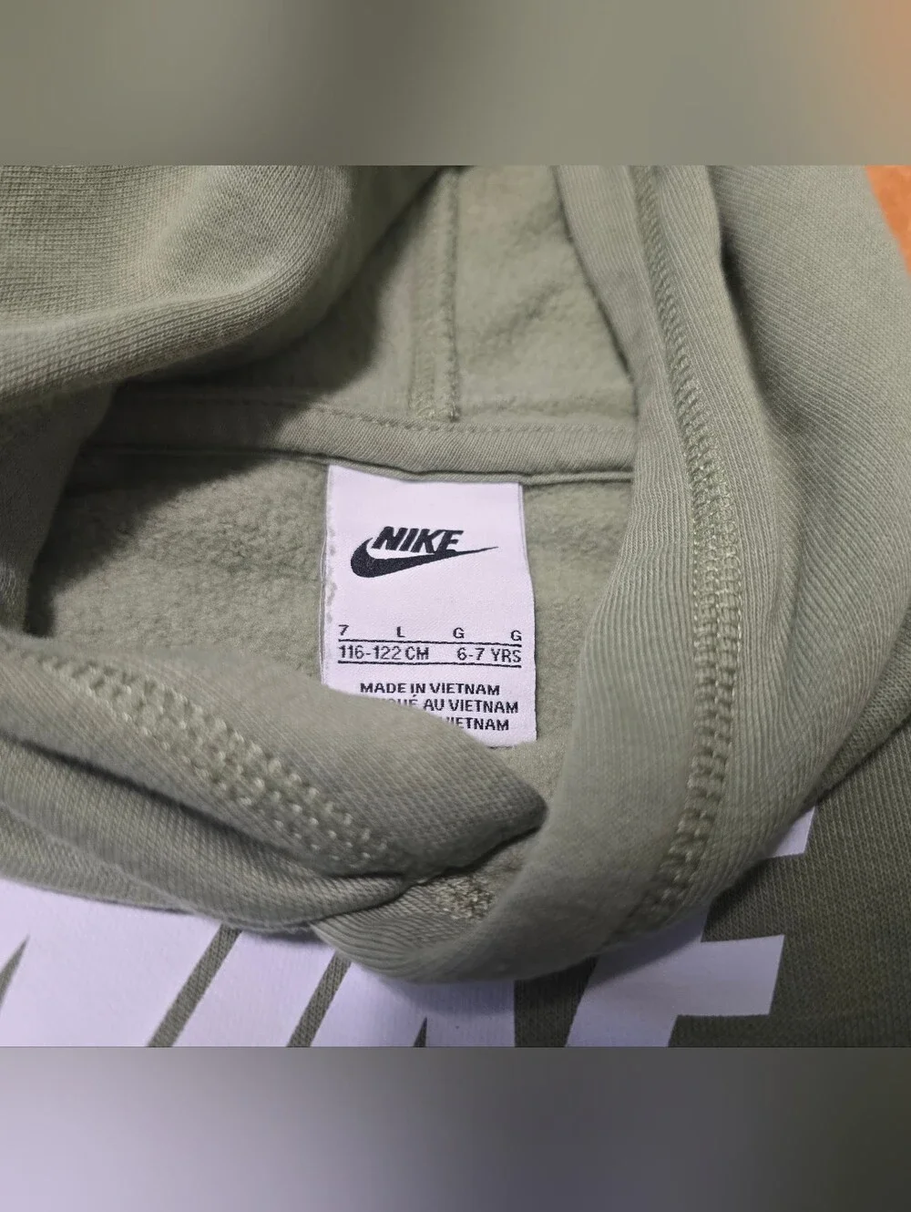 Nike Sportswear Fleece Hoodie Kids Size L Sage Green Unisex Pullover 6-7 Yrs